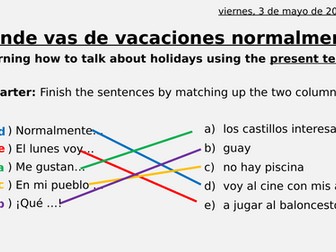 Spanish Lesson KS3 - holidays