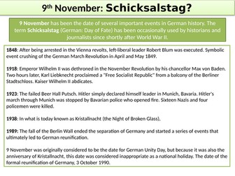 9th November: Schicksalstag. German History