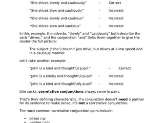 EAL Co-relative Conjunctions Handout and Worksheet (Levels B2-C2)