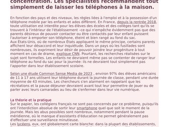 L'utilisation des smartphones à l'école - Yr12 French