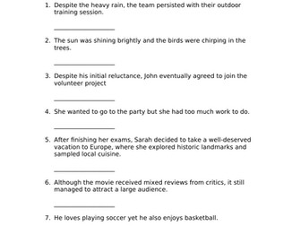 EAL Complex and Compound Sentences, and Conjunctions Worksheet (B2-C2)