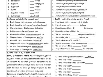 French food and drink revision worksheet