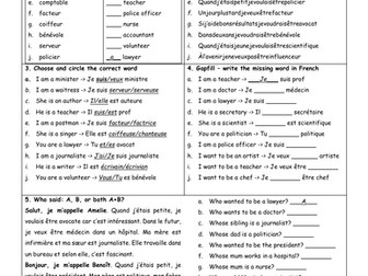 French jobs and work revision worksheet