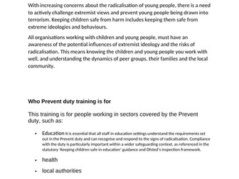 TEACHING RESOUCE: PGCE Training - an introduction to PREVENT DUTY