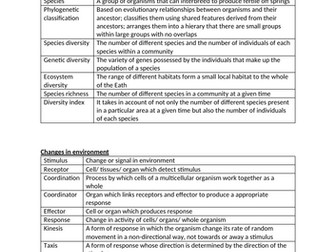 AQA Biology Keywords definition