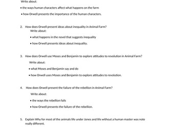 GCSE English Literature exam questions "Animal Farm" George Orwell