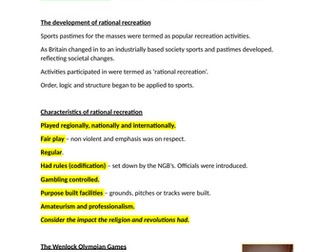 AQA Alevel PE - Industrial and post industrial development of sport