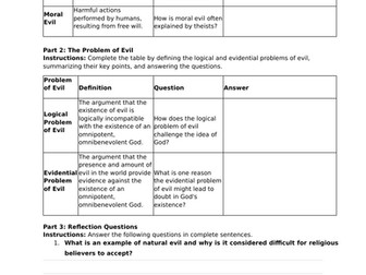 Evil and suffering - power point plus worksheets for KS5 RS A-level