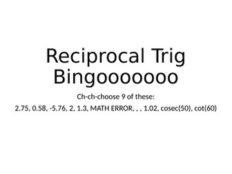 Reciprocal Trigonometry Bingo
