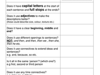 Folder of writing checklists for Year 6