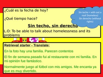 Sin techo homeless GCSE Spanish lesson