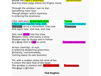 GCSE ENGLISH LITERATURE: poetry anthology Ted Hughes "The Thought Fox"