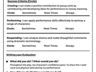 Drama Performance - Self-evaluation Worksheet