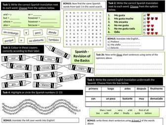 KS3 Spanish Revision Worksheet: The Basics