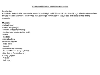 Making aspirin - simplified method - no anhydride