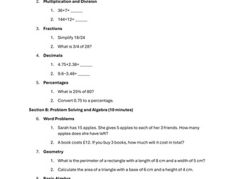 20 Min Math Y6to7 with Ans