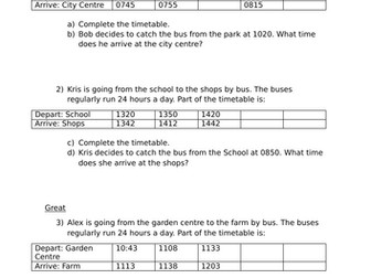 National 3 Maths Timetable Practise Worksheet
