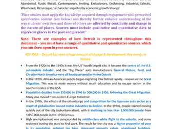 Detroit Distant Place Study (AQA A level Geography  - Changing Places)