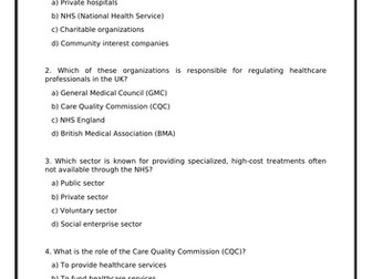 T Level Health A2  worksheet and end of topic test