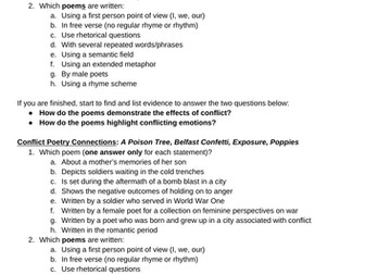 Edexcel Conflict Poetry Connections Quiz