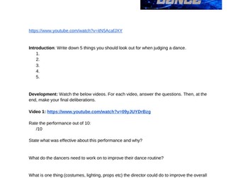 KS3 Dance written task- SYTYCD YOU be the judge