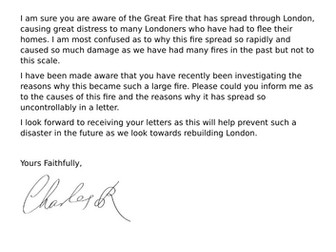 Letter from King Charles about the Great fire