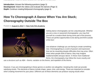 KS3 Dance- written lesson on creating choreography and what to do when you're stuck.