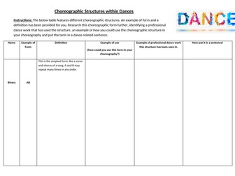 KS4 Dance- Choreographic Structures written task