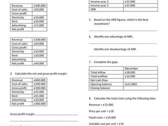 Worksheet - Finance calculations and answers