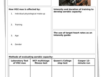 Periodisation, Aerobic Capacity, Strength, Flexibility work sheets and answers