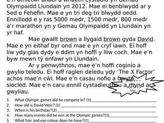 Gemau Olympaidd darllen a deall Cymraeg