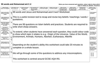 GCSE RS AQA Islam revision worksheet