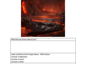 English KS3 or KS4 Original Writing / Picture Stimulus Lava Caves using sensory language
