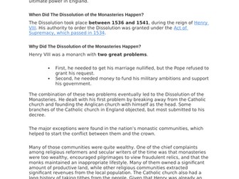 Dissolution of Monasteries : Henry VIII