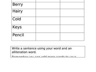 Alliteration worksheet