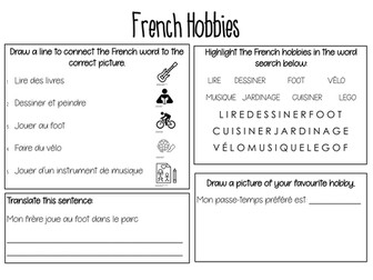 French Hobbies Worksheet