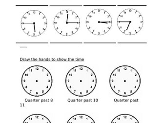 Telling the time from 15 or 5 minute intervals.