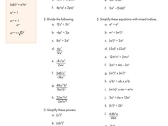 Index Laws Worksheet