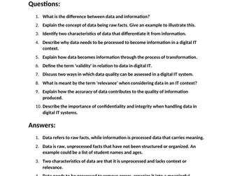 Btec Tech Award Digital IT - Consolidate Questions and Exit Tickets
