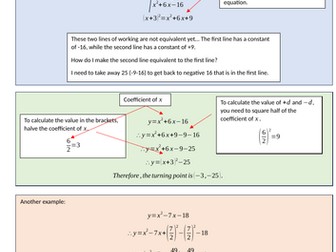 Completing the Square Summary Notes Factorisation