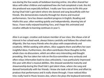 General report comments