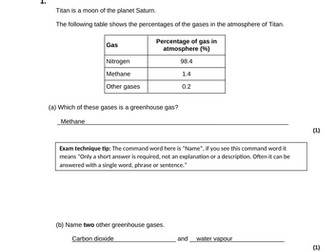 Exam Command Words help - greenhouse effect