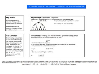 Geometric and Fibonacci Sequence - Maths - Knowledge Organiser