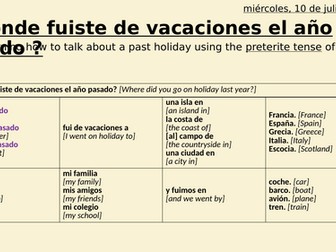 KS3 lesson - ¿Adónde fuiste de vacaciones el año pasado?