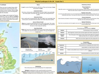 AQA GCSE Physical Landscapes in the UK Knowledge Organiser: Coasts