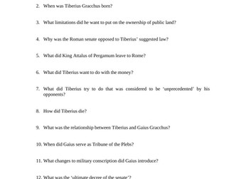 Gaius and Tiberius Gracchus Reading Questions Worksheet