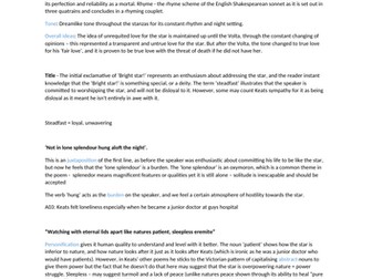 Bright Star by John Keats A level English Lit A* notes