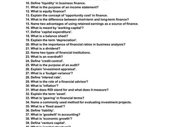 BTEC Level 3 Business Personal & Business Finance Knowledge retrieval Question Bank