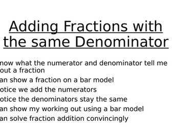 Adding fractions with the same denominator presentation powerpoint guided practice independent