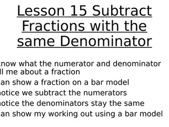 subtract fractions with the same denominator presentation powerpoint lesson and work